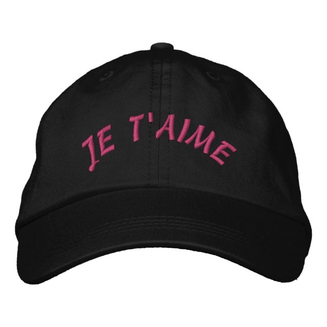 Custom Baseball Hat - Embroidered Je T'aime Bestickte Baseballkappe (Vorderseite)