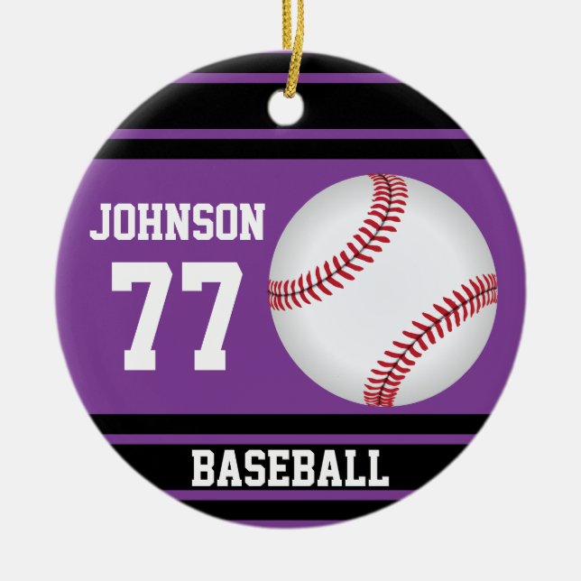 Custom ⚾ Baseball | Lila und schwarz Keramikornament (Vorne)