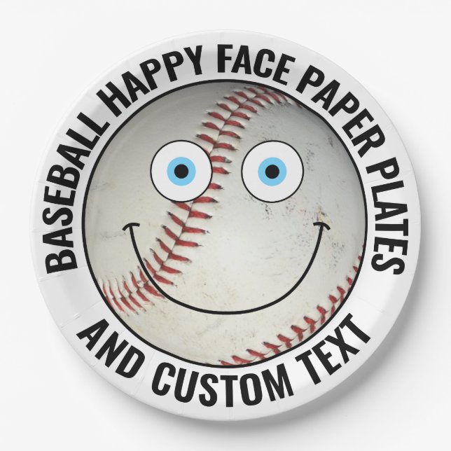 Custom Baseball Party BLUE EYES Happy Face Pappteller (Vorderseite)