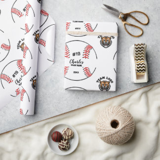 Custom Baseball Player Name Number and Team Logo Geschenkpapier