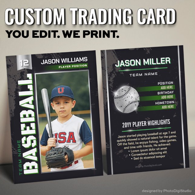 Custom Baseball Trading Card, Green Power Player Telefonnummerkarte (Custom Baseball Trading Card, Green Power Player Card)