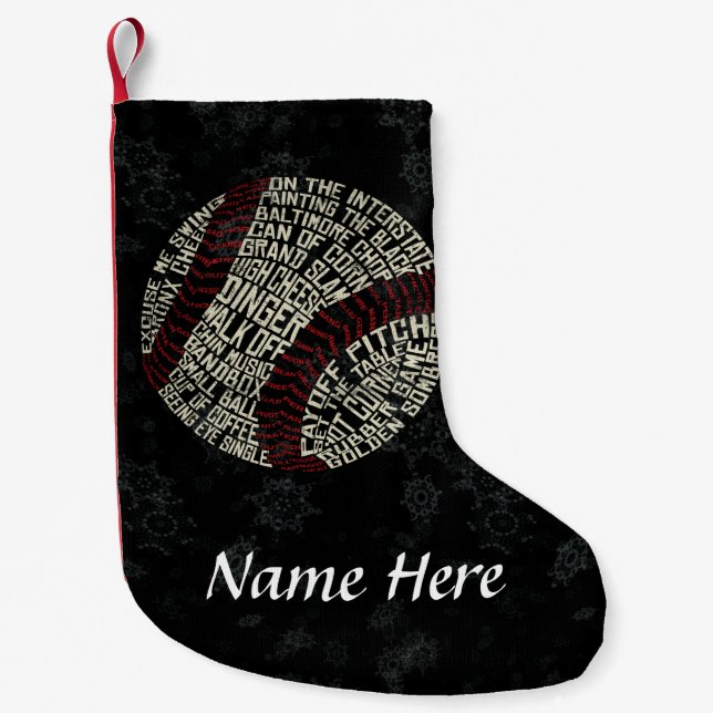 Custom Baseball Typografy Weihnachts-Strumpf Kleiner Weihnachtsstrumpf (Vorderseite)