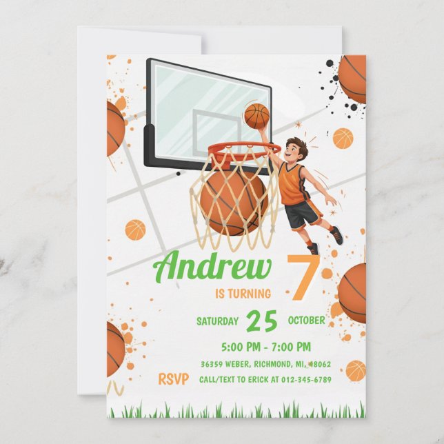 Custom Basketball Birthday party Einladung (Vorderseite)