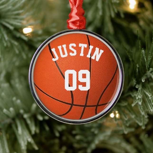 Custom Basketball Monogram with name and Number Ornament Aus Metall (Baum)