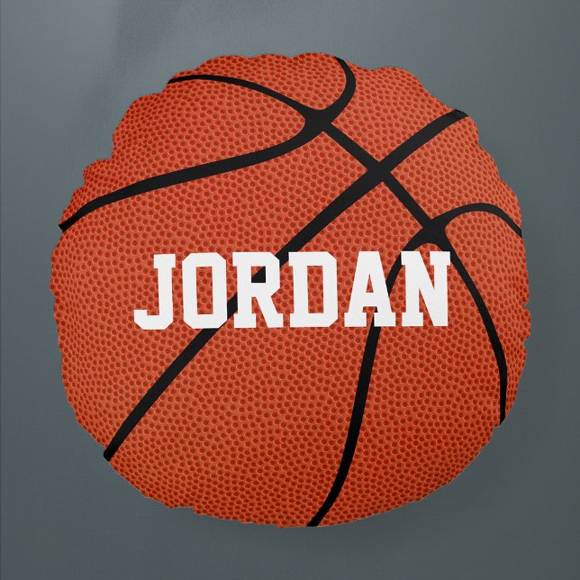 Custom Basketball Round Throw Kissen (Basketball round throw pillow with custom text)