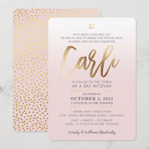 CUSTOM Bat Mitzvah Invite blassrosa gold CARLI Einladung