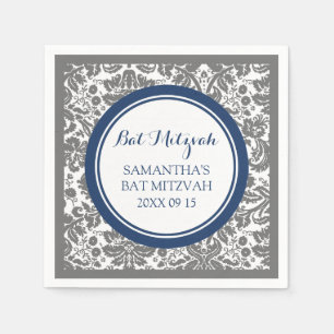 Custom Bat Mitzvah Napkin Grau Blue Damask Serviette