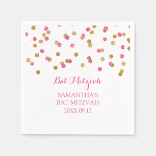 Custom Bat Mitzvah Napkin Mint Gold Pink Confetti Serviette