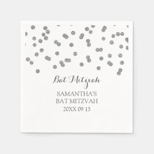 Custom Bat Mitzvah Napkin Mint Silver Confetti Serviette