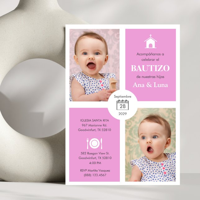 Custom Bautizo Einladung Twin Girls Niedliche Tauf (Von Creator hochgeladen)