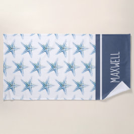 Custom Beach Handtücher Coastal Blue Starfish