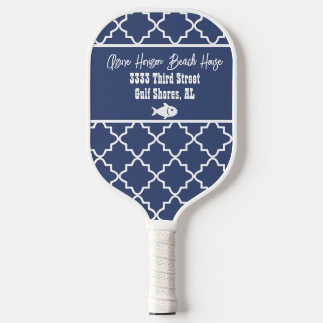Custom Beach House Navy & White Muster Pickleball Pickleball Schläger (Vorderseite)