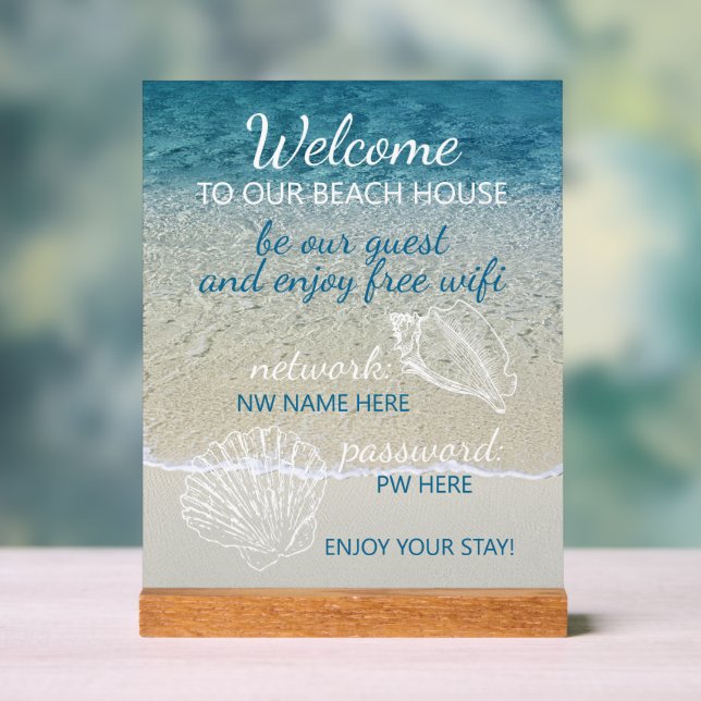 Custom Beach House Vermietungen Zuhause Wifi Anlei Acrylschild (Neutral)
