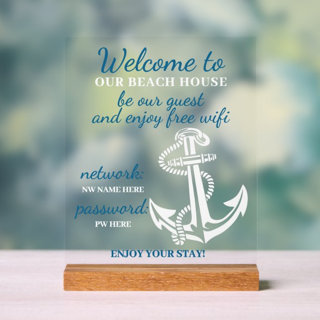 Custom Beach House Vermietungen Zuhause Wifi Anlei Acrylschild (Neutral)