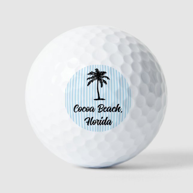 Custom Beach Palm Tree Nautical Blue Stripe Golfball (Vorderseite)