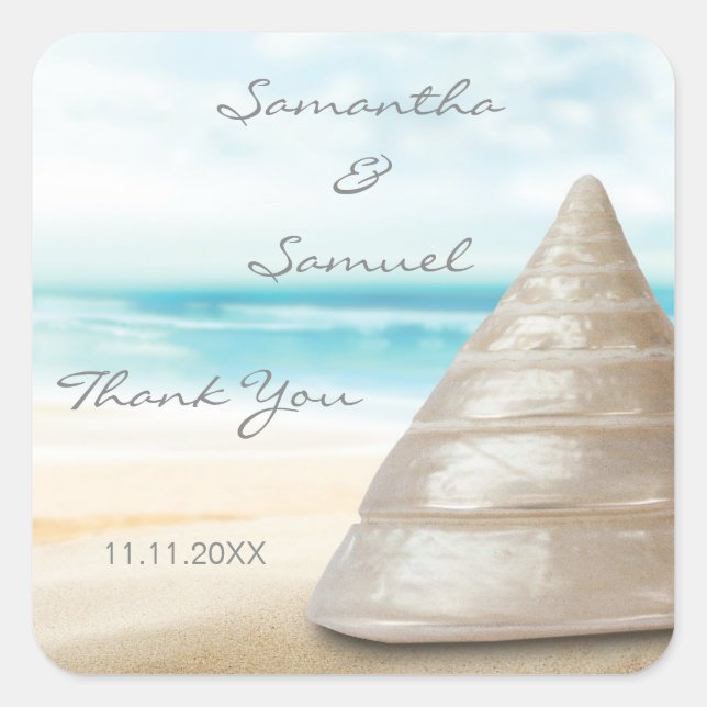 Custom Beach Sand Sea Muschel Hochzeitsgeschenk Fa Quadratischer Aufkleber (Vorderseite)