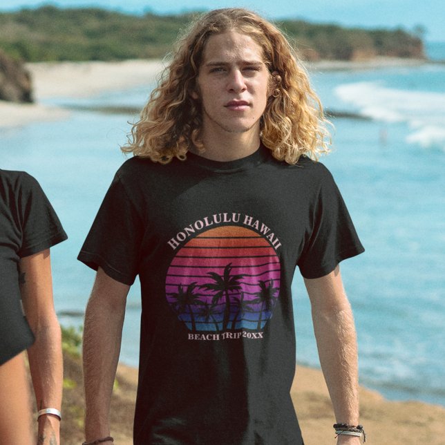 Custom Beach Trip Tropical Palm Trees Black T-Shirt (Von Creator hochgeladen)