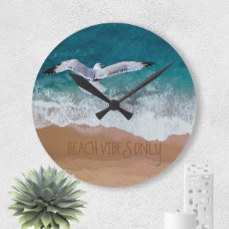 Custom Beach Vibes Only Seashore Coastal Seagull Runde Wanduhr