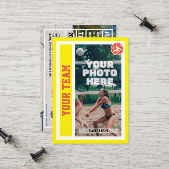 Custom Beach Volleyball Trading Card (Gelb) Telefonnummerkarte (Vorderseite/Rückseite Beispiel)