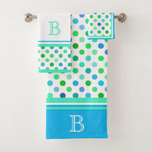 Custom Beachy Azure Blue Lime Green Punkts Art Badhandtuch Set