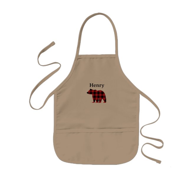 Custom Bear Buffalo Karo Winter Kinderschürze (Vorne)