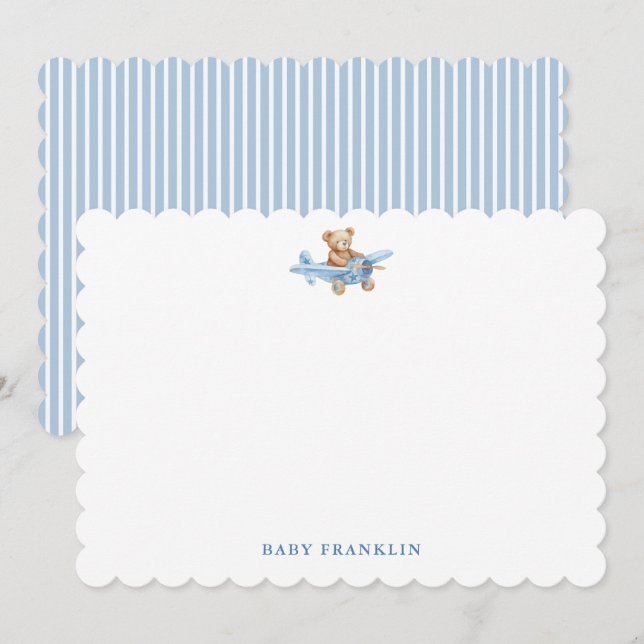Custom Bear Flugzeug Boy Stationery Baby Dusche Dankeskarte (Vorne/Hinten)