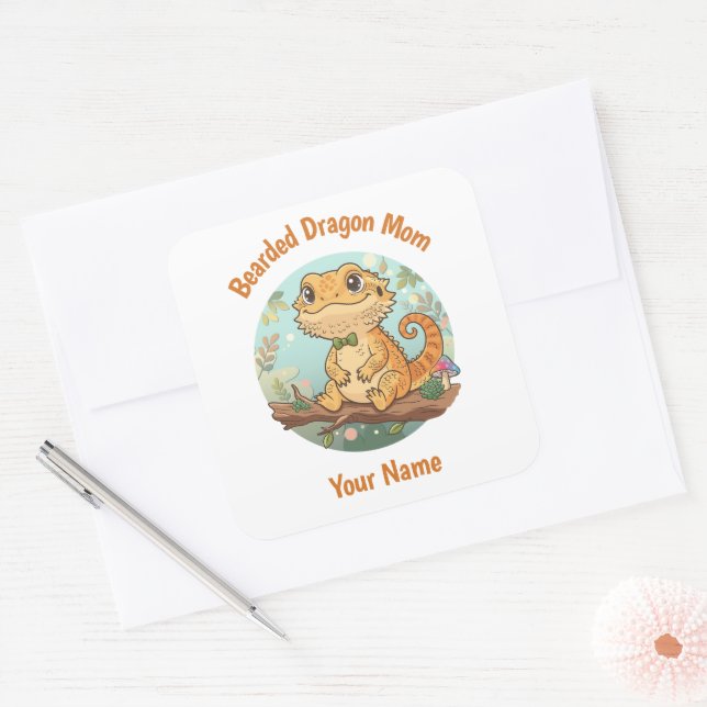 Custom Bearded Dragon Mom Square Stickers (Enveloppe)