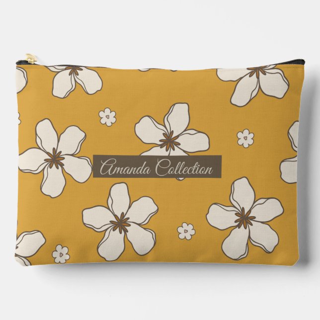 Custom beautiful floral pattern Brown mustard Cute Zubehörtasche (Vorderseite)