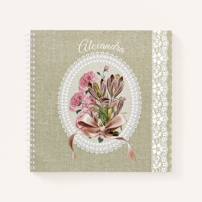 Custom beautiful texture white lace floral notizbuch (Vorderseite)