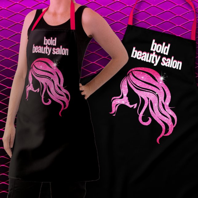 Custom Beauty Salon Name Black & Hot Pink Mitarbei Schürze (Von Creator hochgeladen)