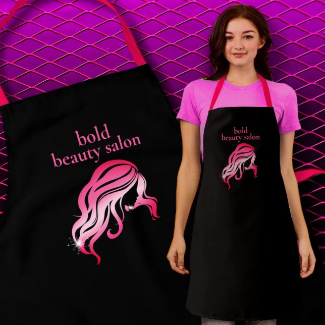 Custom Beauty Salon Name Black & Hot Pink Mitarbei Schürze (Von Creator hochgeladen)