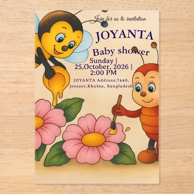 Custom bee baby shower  acryleinladungen (Vorderseite)