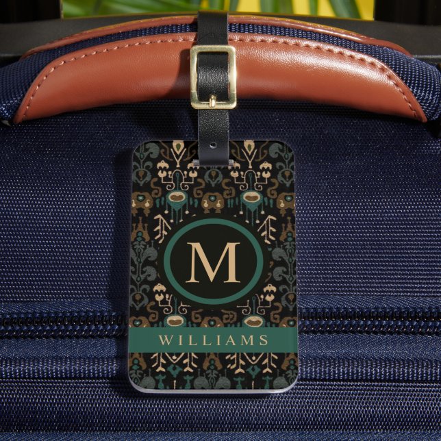 Custom Beige Black Brown Green Aztec Muster Gepäckanhänger (Vorderseite Insitu 2)