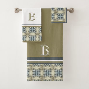 Custom Beige Brown Grau Blau Verziert Art Muster Badhandtuch Set