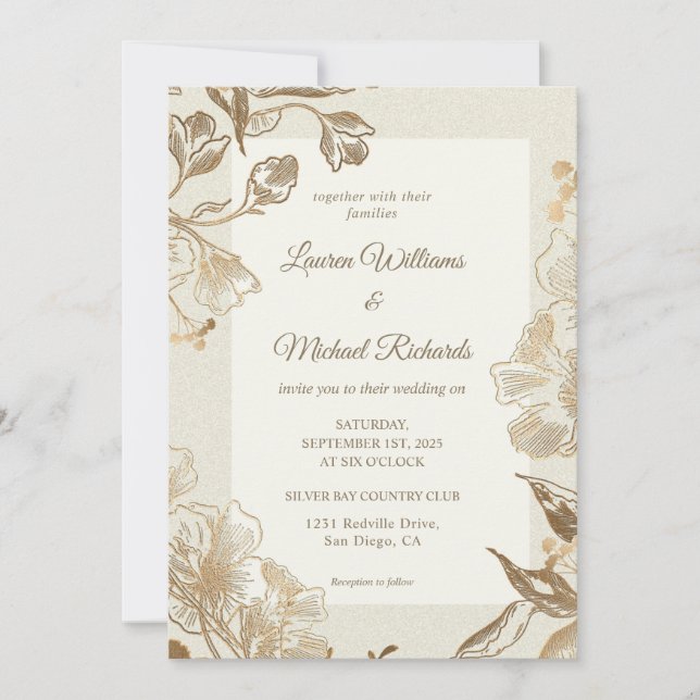 Custom Beige Creme Gold Coppery Tinte Wedding Einladung (Vorderseite)