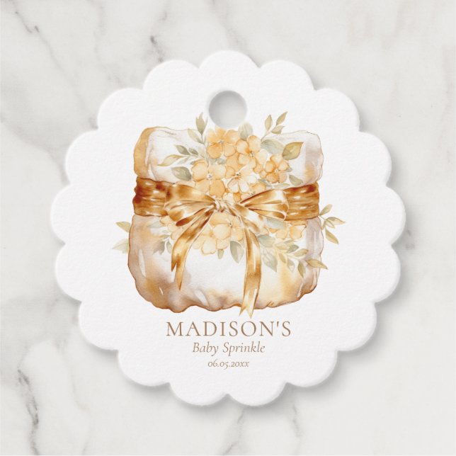 Custom Beige Gold Diaper Illustration Baby Dusche Geschenkanhänger (Vorderseite)