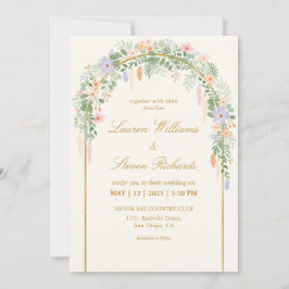 Custom Beige Green Blue Gold Floral Arch Wedding Einladung