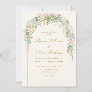 Custom Beige Green Blue Gold Floral Arch Wedding Einladung