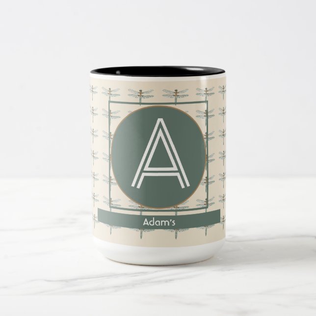 CUSTOM BEIGE OLIVE RETRO DRAGONFLY ZWEIFARBIGE TASSE (Mittel)