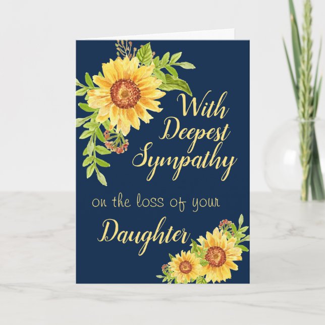 Custom Beileid Floral Sunflower Daughter Blau Karte (Vorderseite)