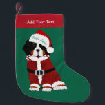 Custom Bernese Mountain Dog Santa Paws Kleiner Weihnachtsstrumpf<br><div class="desc">Festlicher Personalisierter Weihnachtsfeiertag Berner Hund mit Doodle-Schreiber-Effekt Santa Anzug und Weihnachtsmannmütze halten Zuckerrohr in seinem Mund. Niedliche Weihnachtsgeschenkidee für Bierliebhaber!</div>