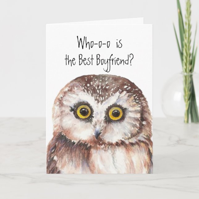 Custom Best Boyfriend Niedlich Owl Spaß Karte (Vorderseite)