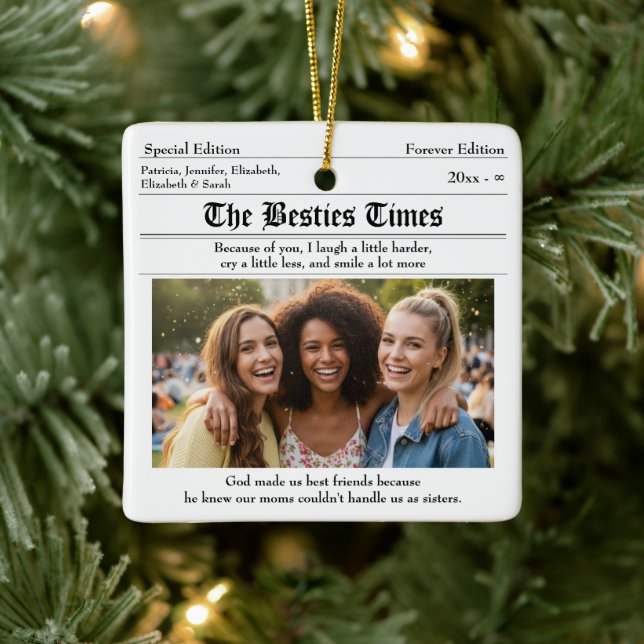 Custom Best Friends Newspaper 2 Fotos Keramikornament (Baum)