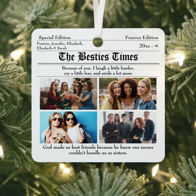 Custom Best Friends Newspaper Collage Ornament Aus Metall (InSitu)