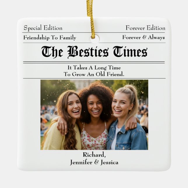 Custom Best Friends Newspaper Foto Keramikornament (Vorderseite)