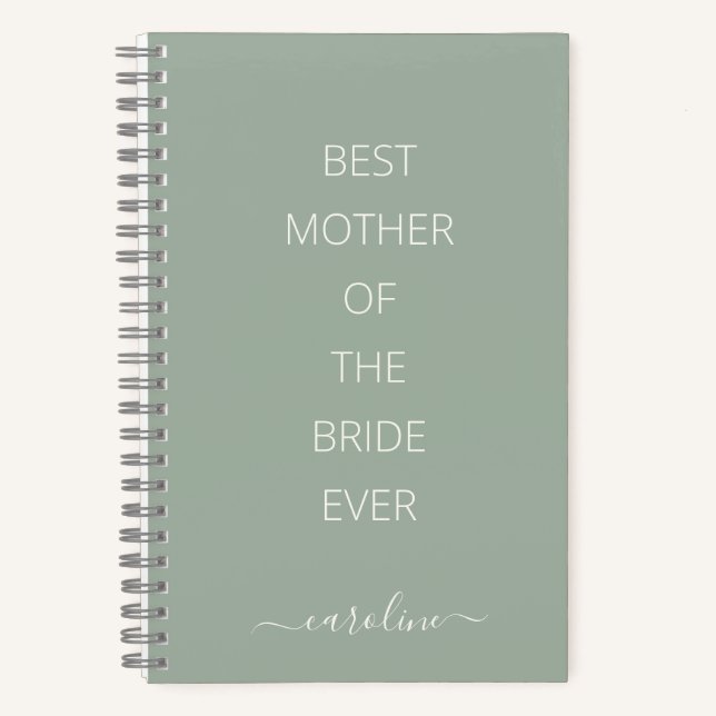 Custom Best Mother of the Bride Modern Dusty Sage Notizbuch (Vorderseite)