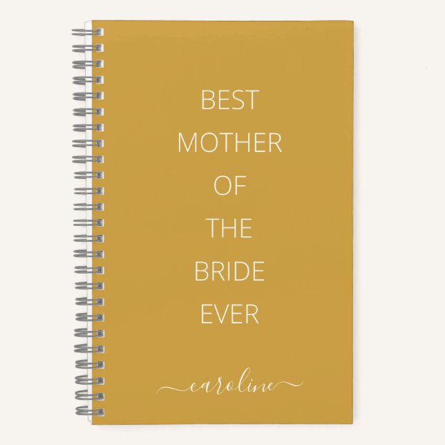 Custom Best Mother of the Bride Modern Yellow Notizbuch (Vorderseite)