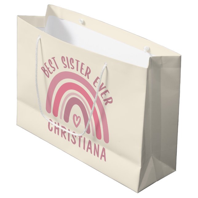 Custom Best Sister je Niedlich Rainbow Sister Gesc Große Geschenktüte (Vorderseite Schrägansicht)