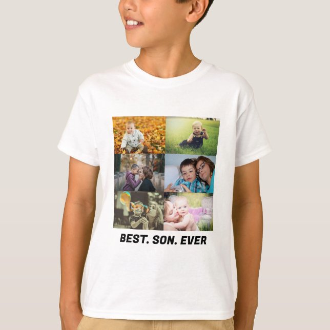 Custom Best Son Ever 6 Foto Collage T-Shirt (Vorderseite)