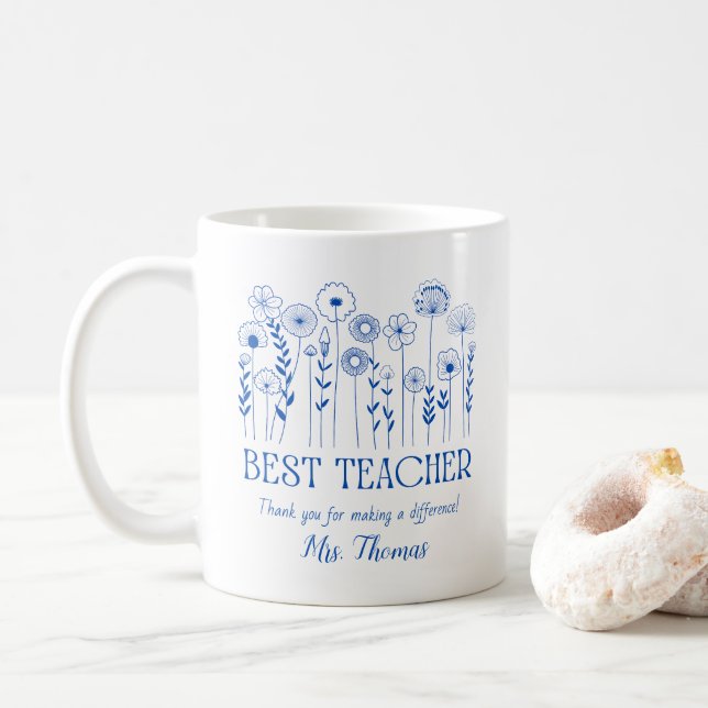 Custom 'Best Teacher' Floral Appreciative Tasse (Mit Donut)